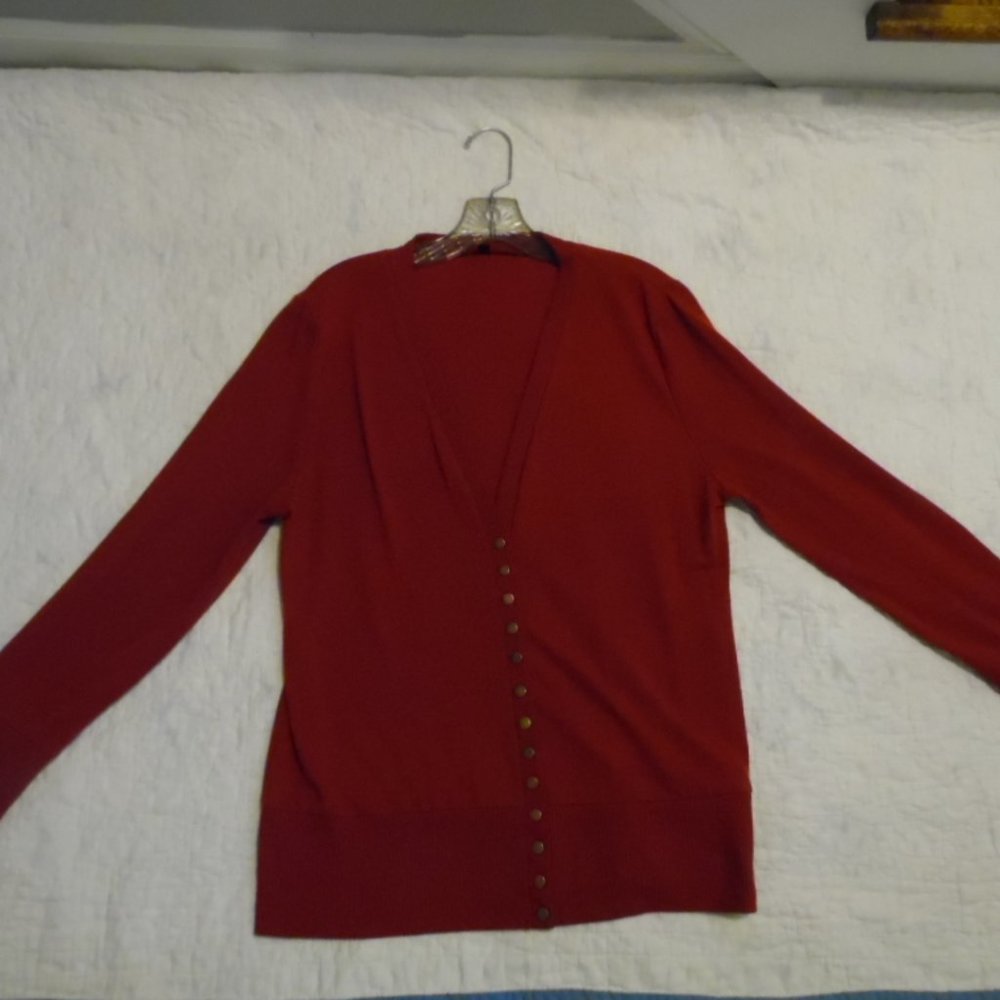 Red Cardigan with Brass Buttons